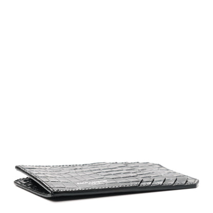Saint Laurent Calfskin Crocodile Embossed 5 Fragments Zip Pouch Card Holder Black 4 of 7