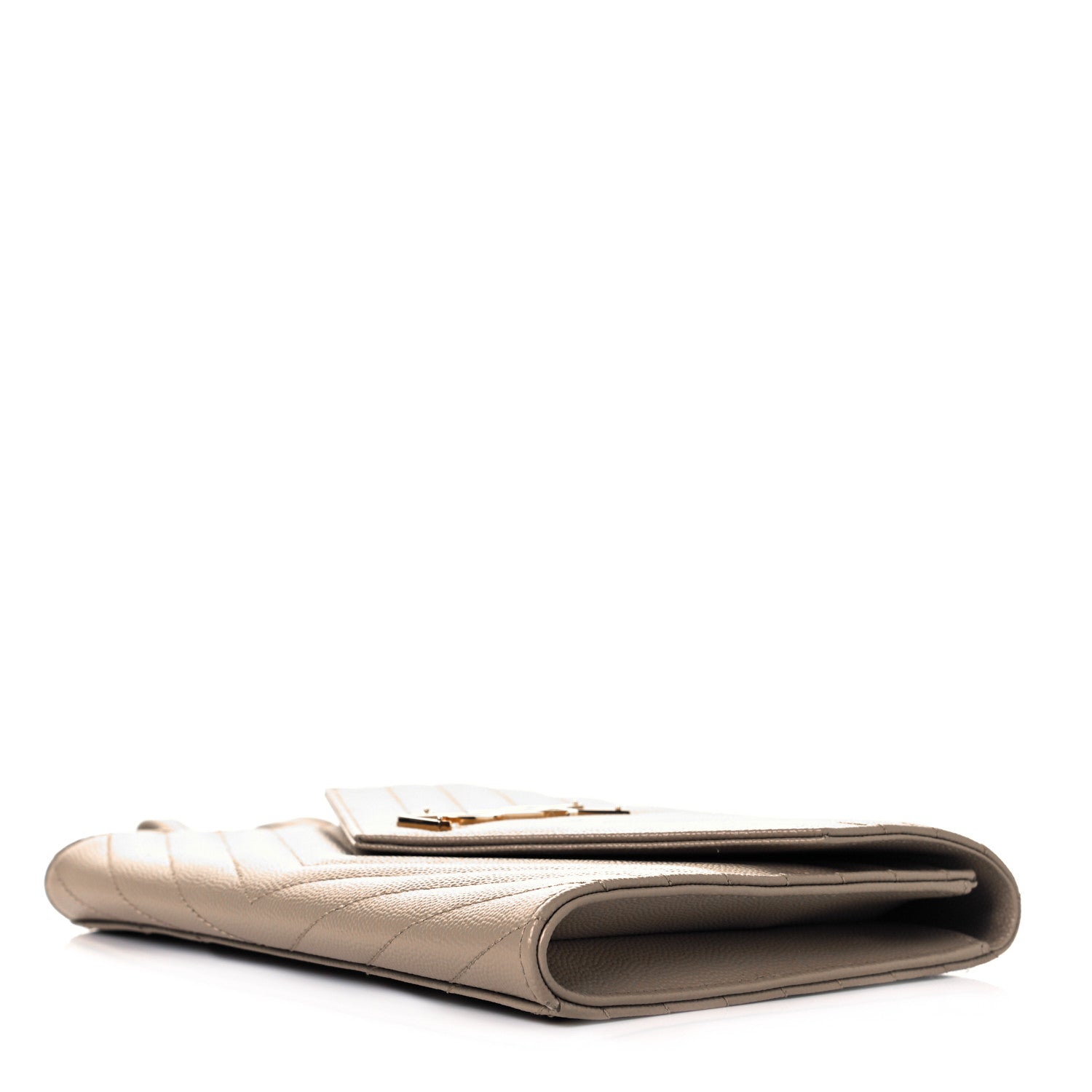 Saint Laurent Grain De Poudre Matelasse Chevron Monogram Envelope Clutch Dark Beige 6 of 6