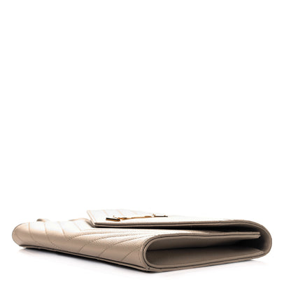 Saint Laurent Grain De Poudre Matelasse Chevron Monogram Envelope Clutch Dark Beige 6 of 6