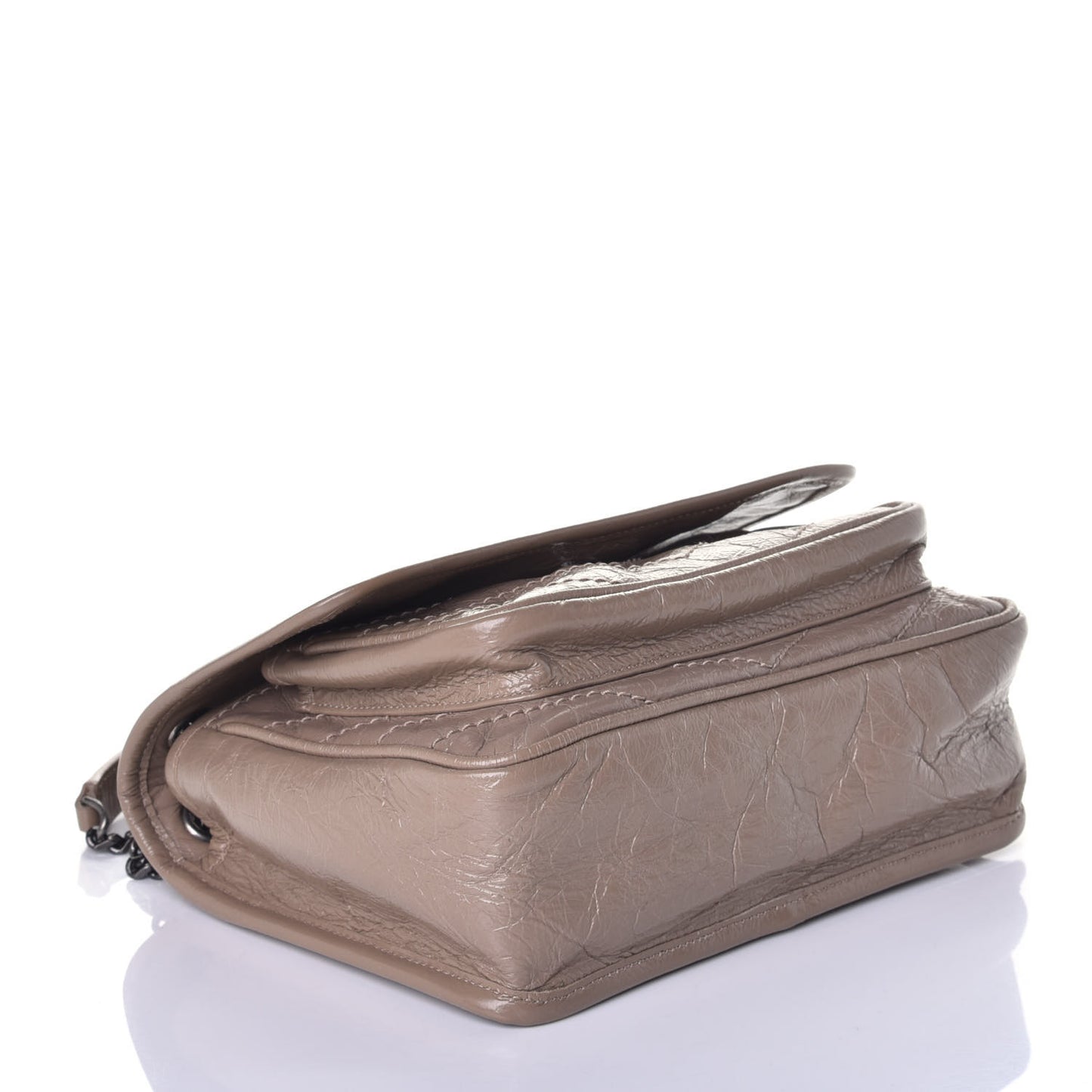 Crinkled Calfskin Matelasse Monogram Baby Niki Chain Satchel Light Taupe