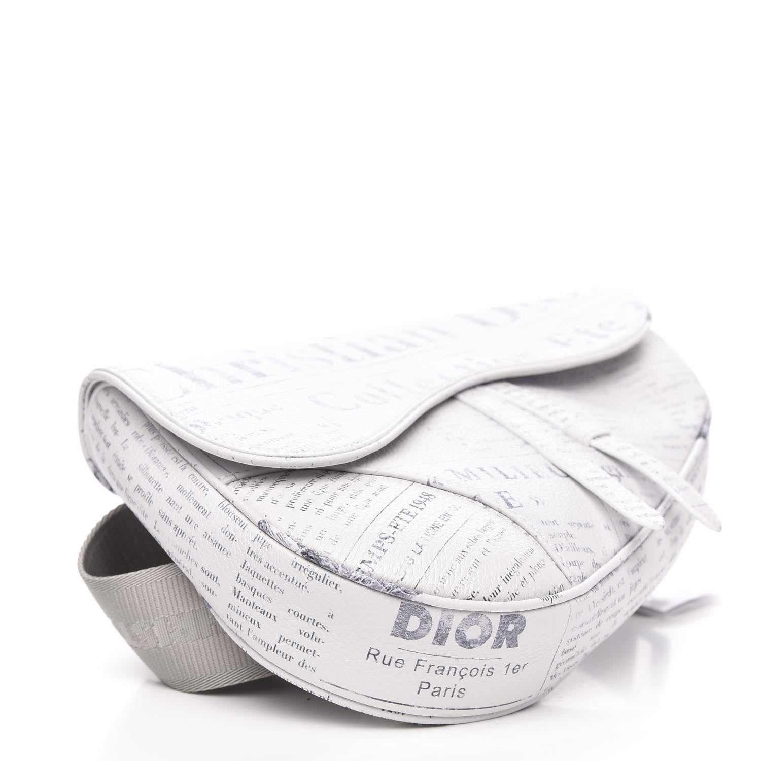 Christian Dior X DANIEL ARSHAM Grained Calfskin Newspaper Print Saddle Bag White 3 of 8