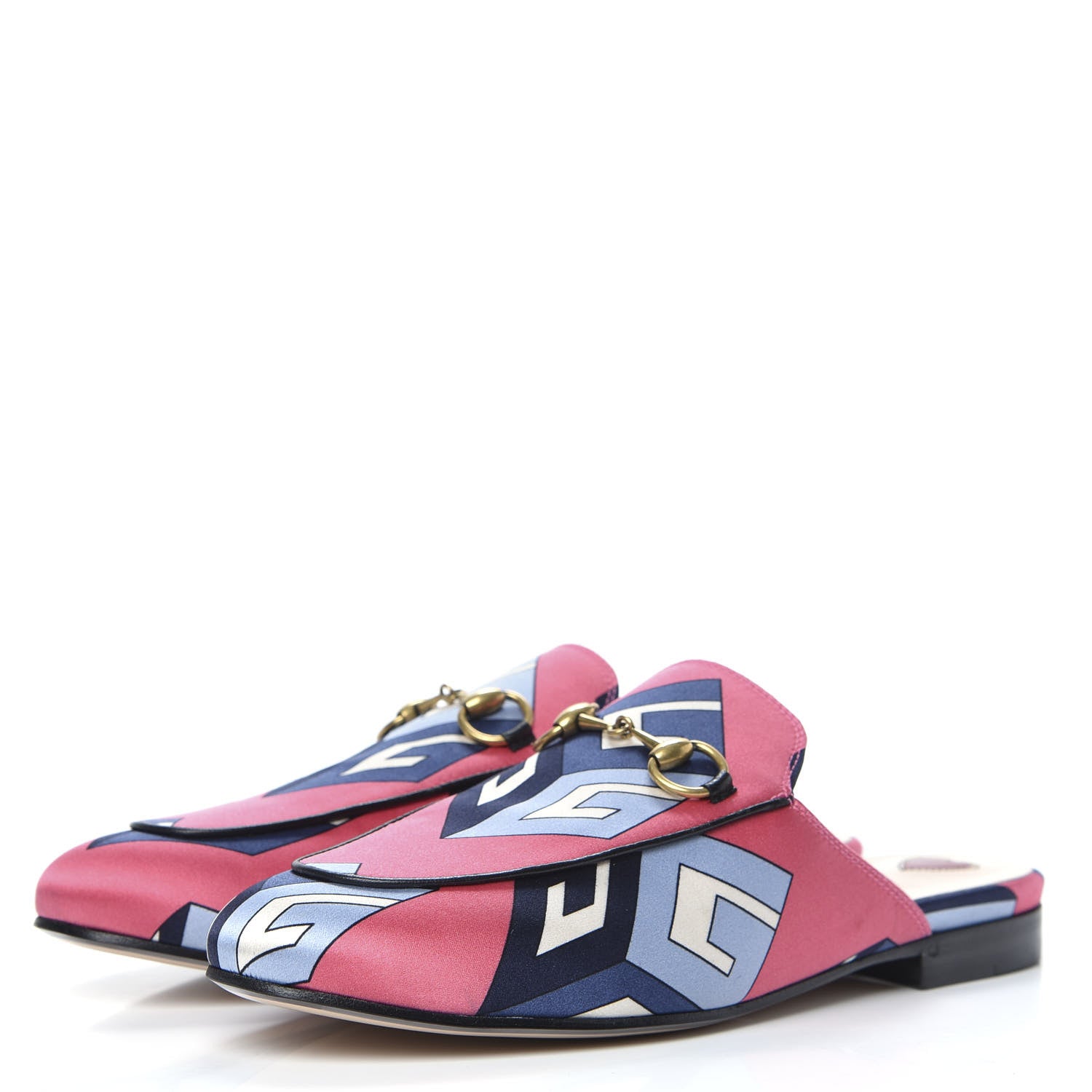 Gucci Satin GG Wallpaper Womens Princetown Slippers 36 Pink Flamboyant Blue Black 3 of 8