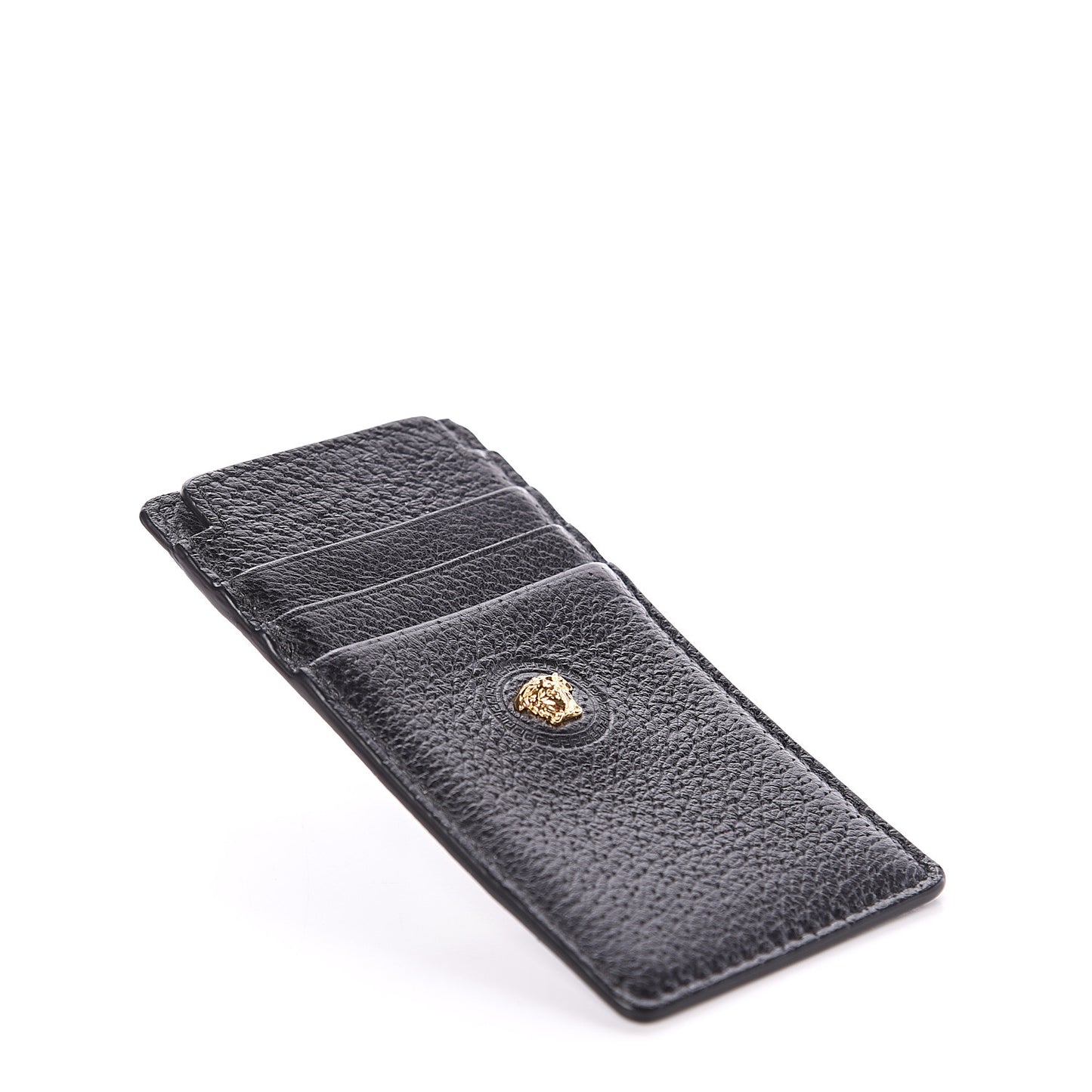 Calfskin Palazzo Medusa Card Holder Black