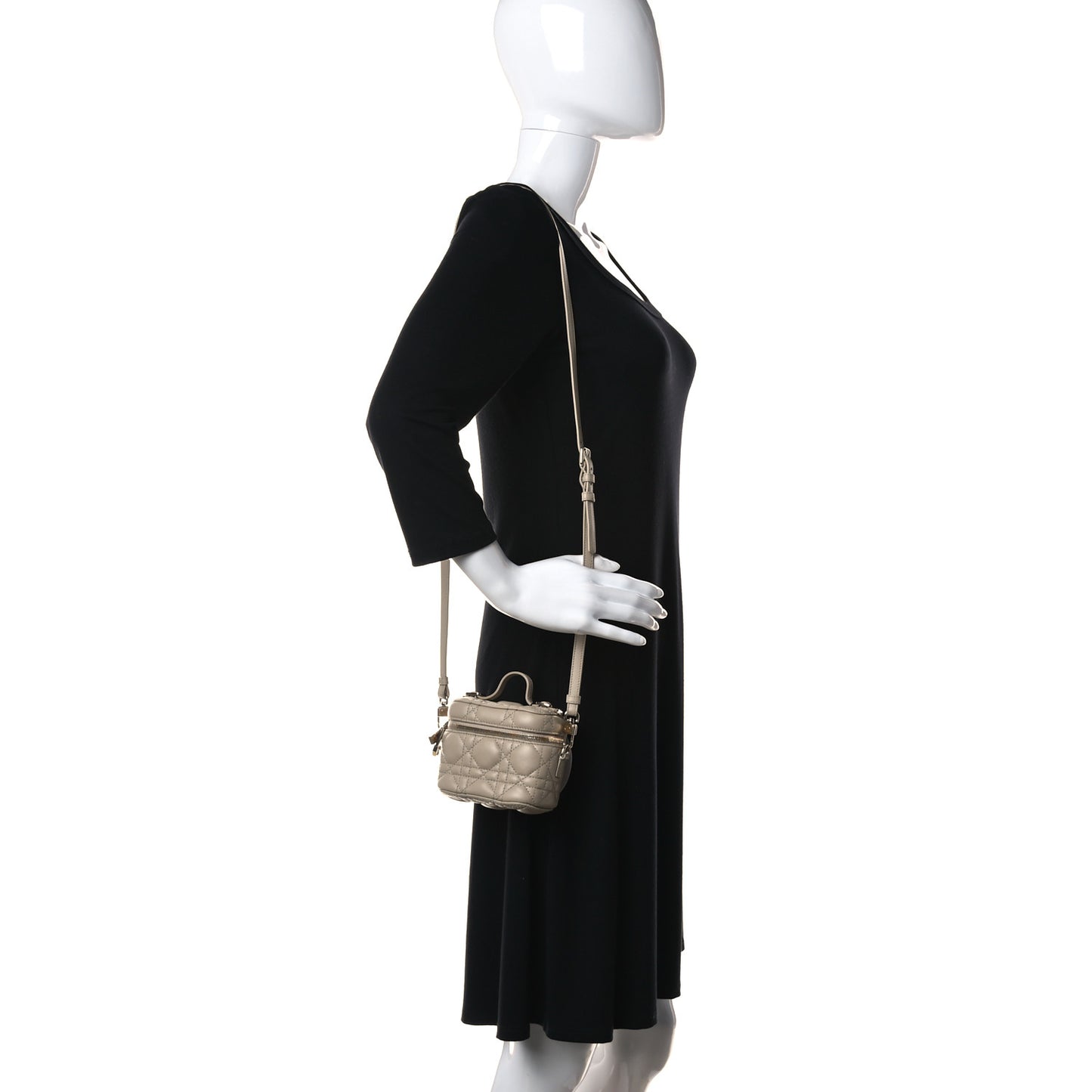 Lambskin Cannage Micro Lady Dior Vanity Case Beige