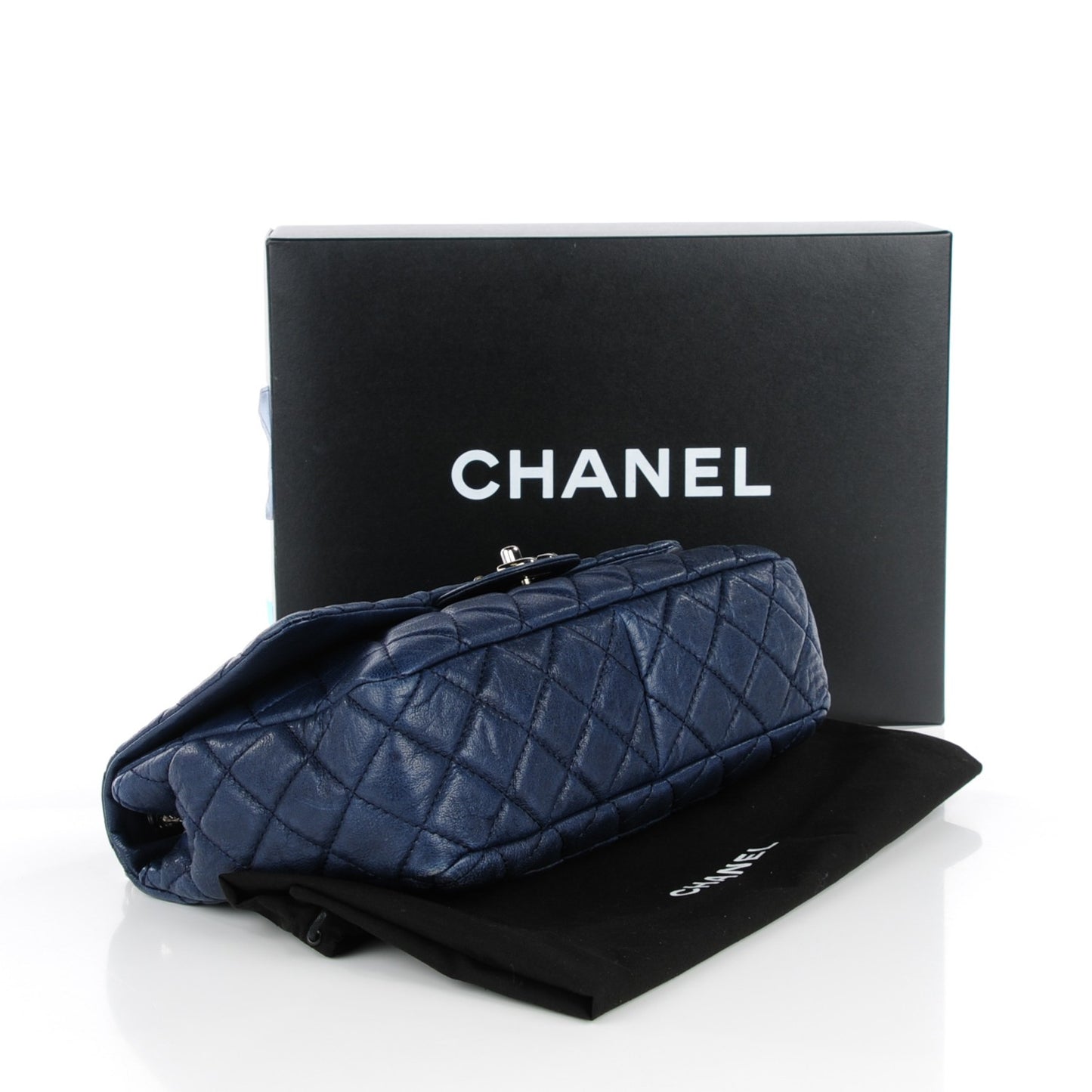 Washed Lambskin Quilted Jumbo Single Flap Bijoux Chain Navy