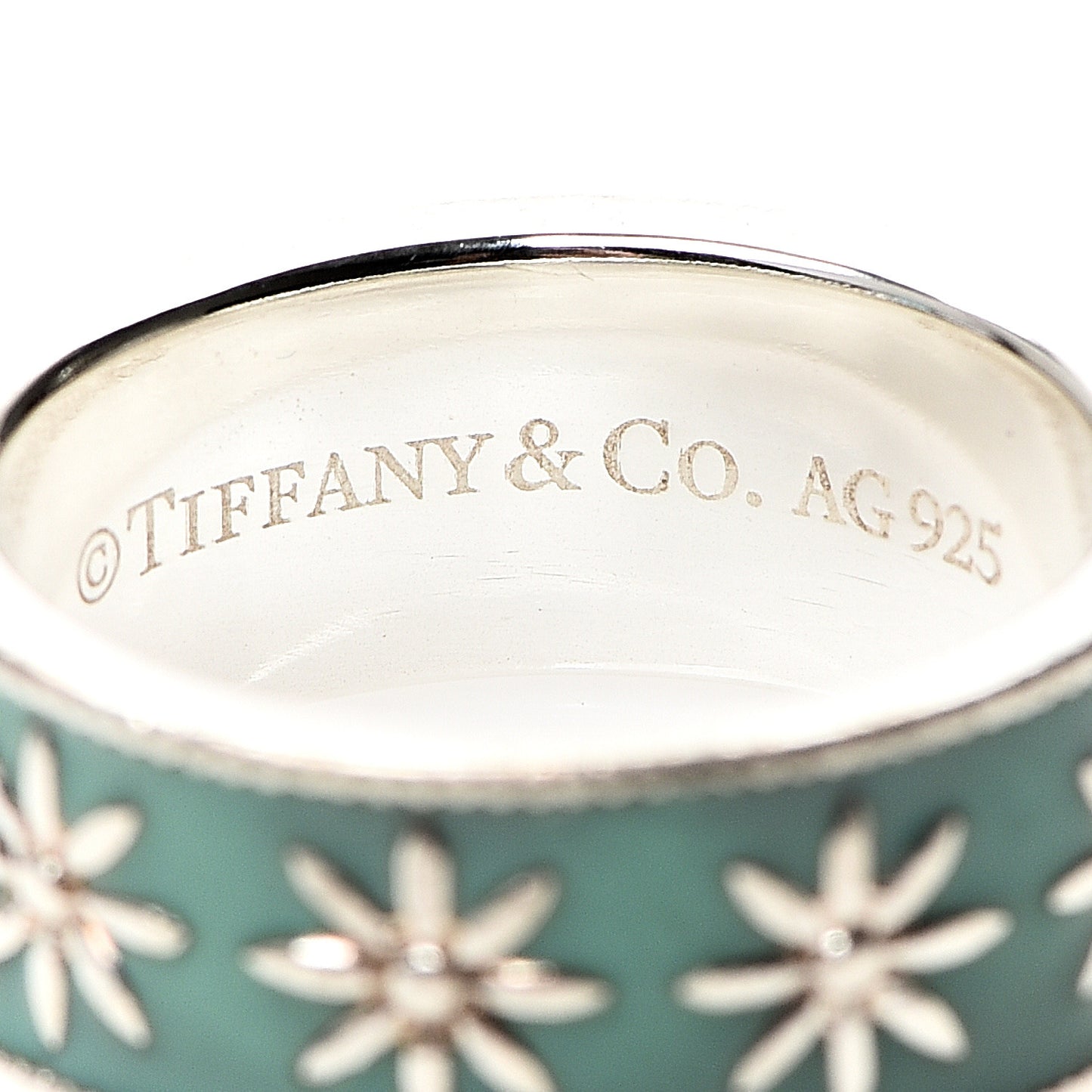 Sterling Silver Enamel Daisy Band Ring 49 5