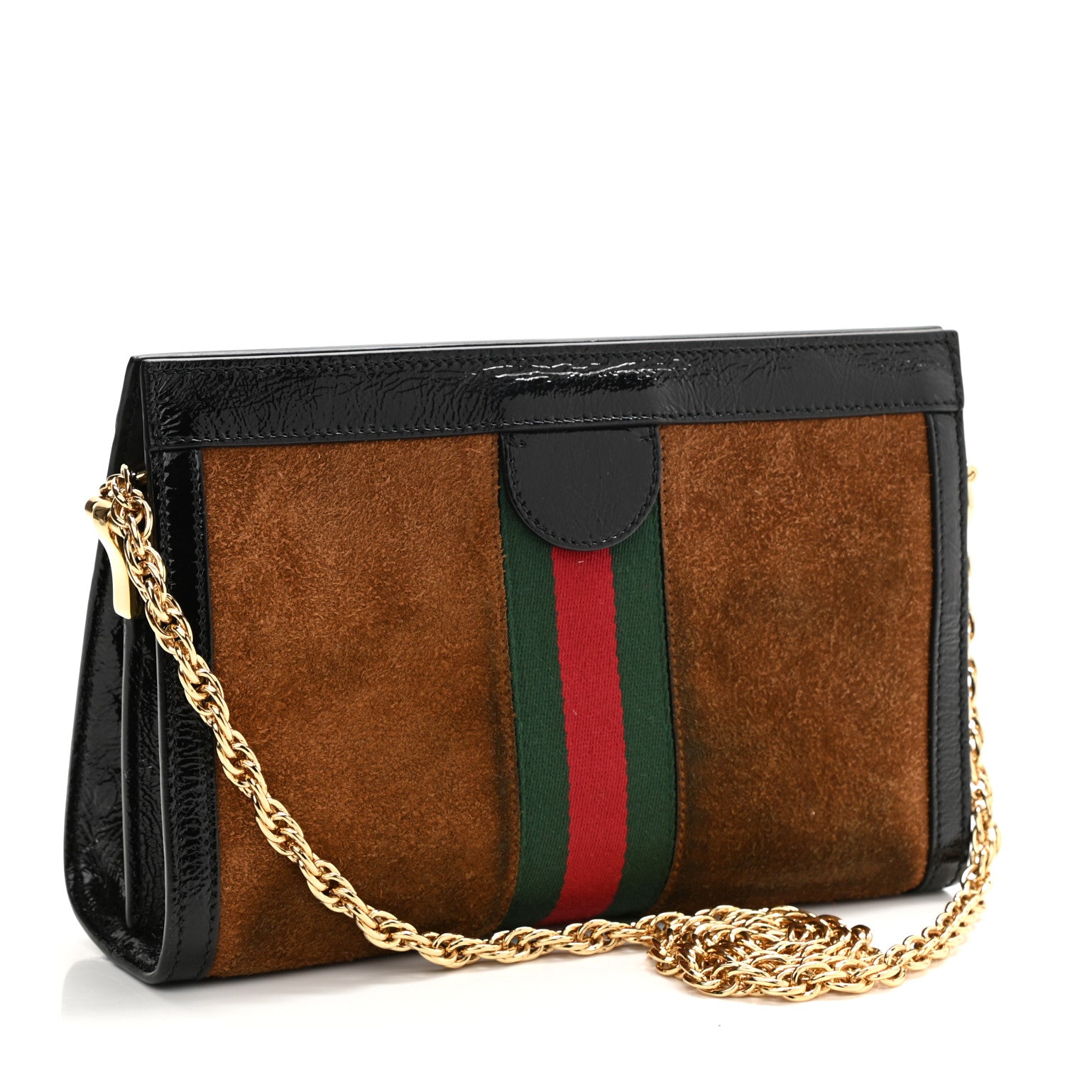 Gucci Suede Patent Web Small Ophidia Chain Shoulder Bag Nocciola Black 3 of 12