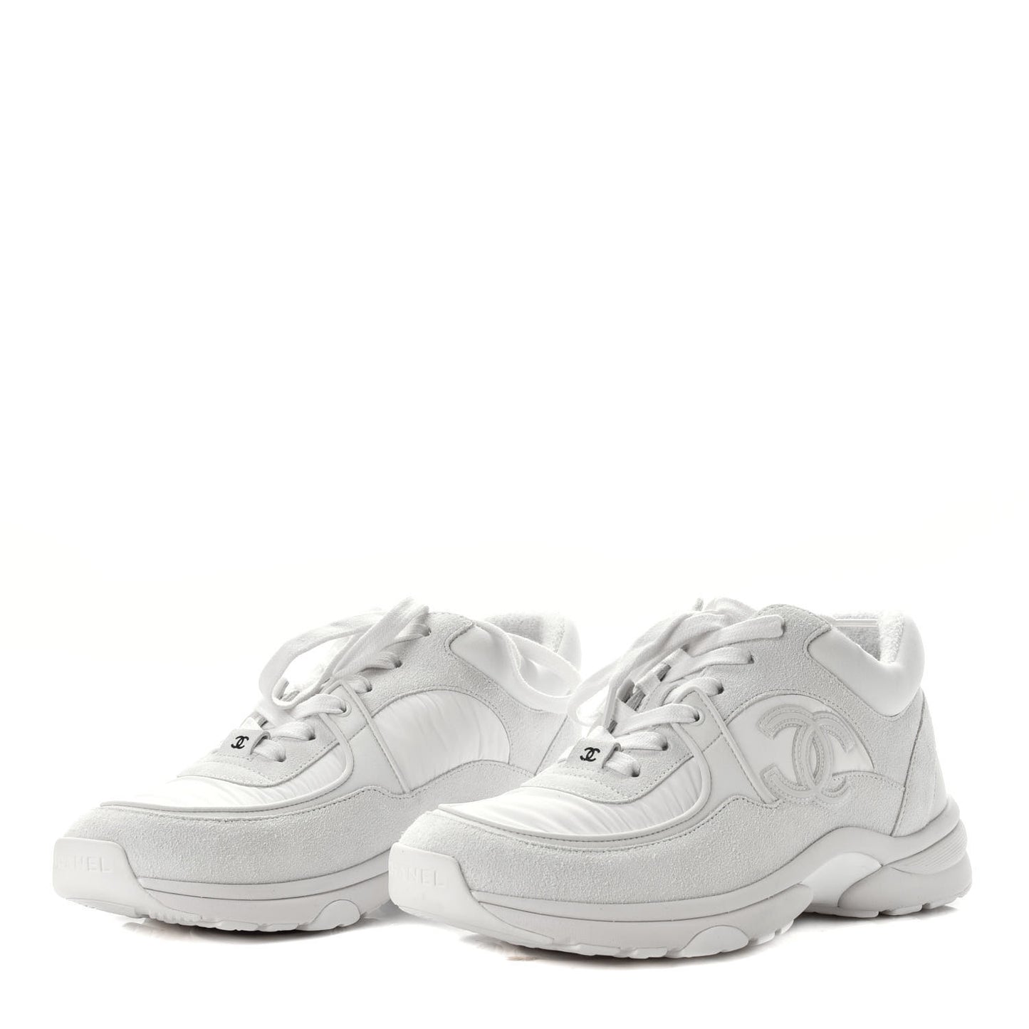 Suede Calfskin Fabric CC Sneakers 37.5 White