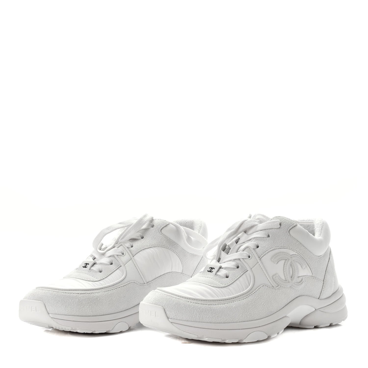 Chanel Suede Calfskin Fabric CC Sneakers 37.5 White 3 of 6