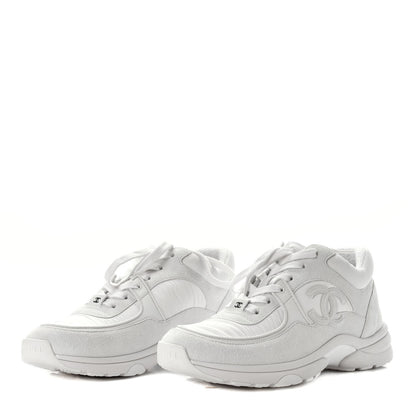 Chanel Suede Calfskin Fabric CC Sneakers 37.5 White 3 of 6