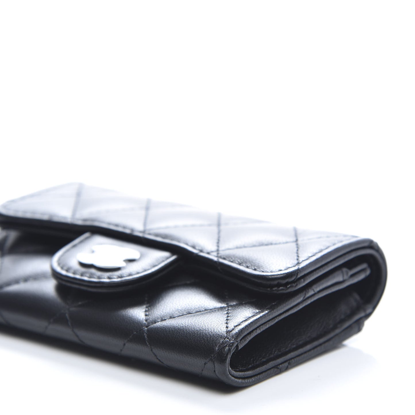 Lambskin Quilted Flap Card Holder Black