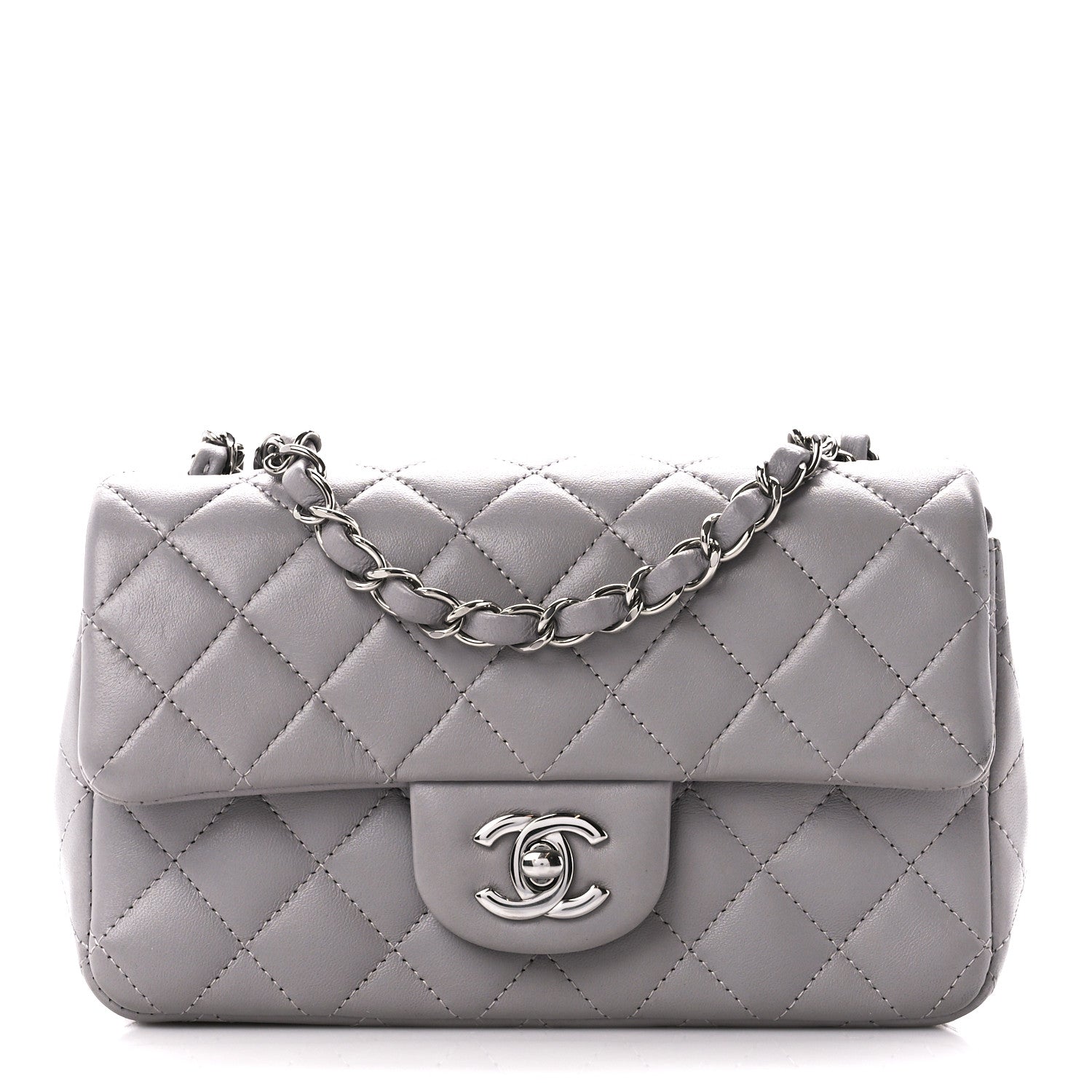Chanel Lambskin Quilted Mini Rectangular Flap Grey 1 of 12