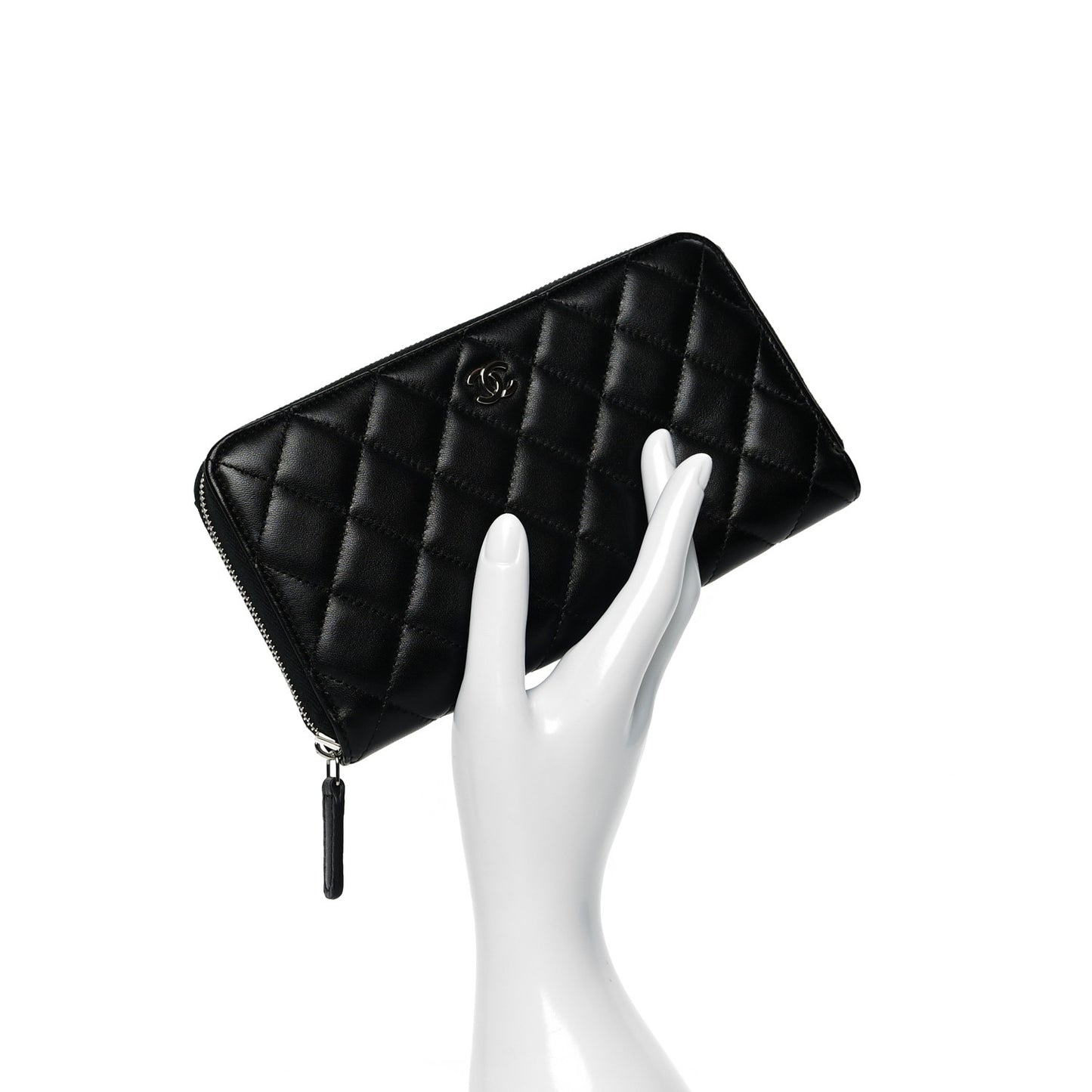 Lambskin Quilted Large Gusset Zip Around Wallet Black