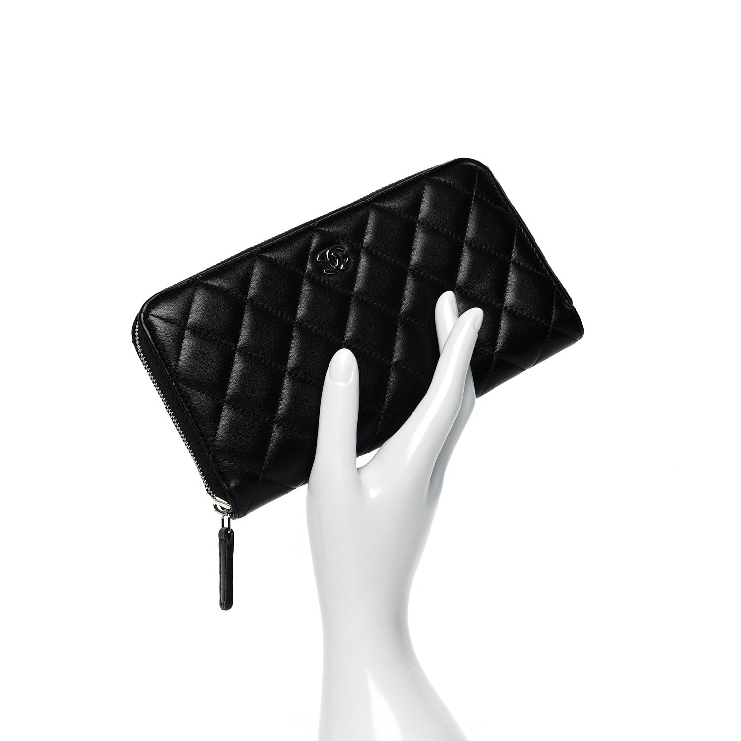 Chanel Lambskin Quilted Large Gusset Zip Around Wallet Black 2 of 10
