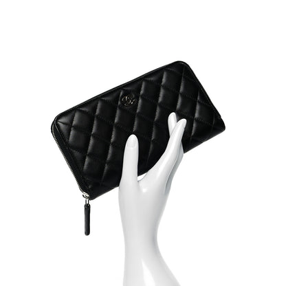 Chanel Lambskin Quilted Large Gusset Zip Around Wallet Black 2 of 10