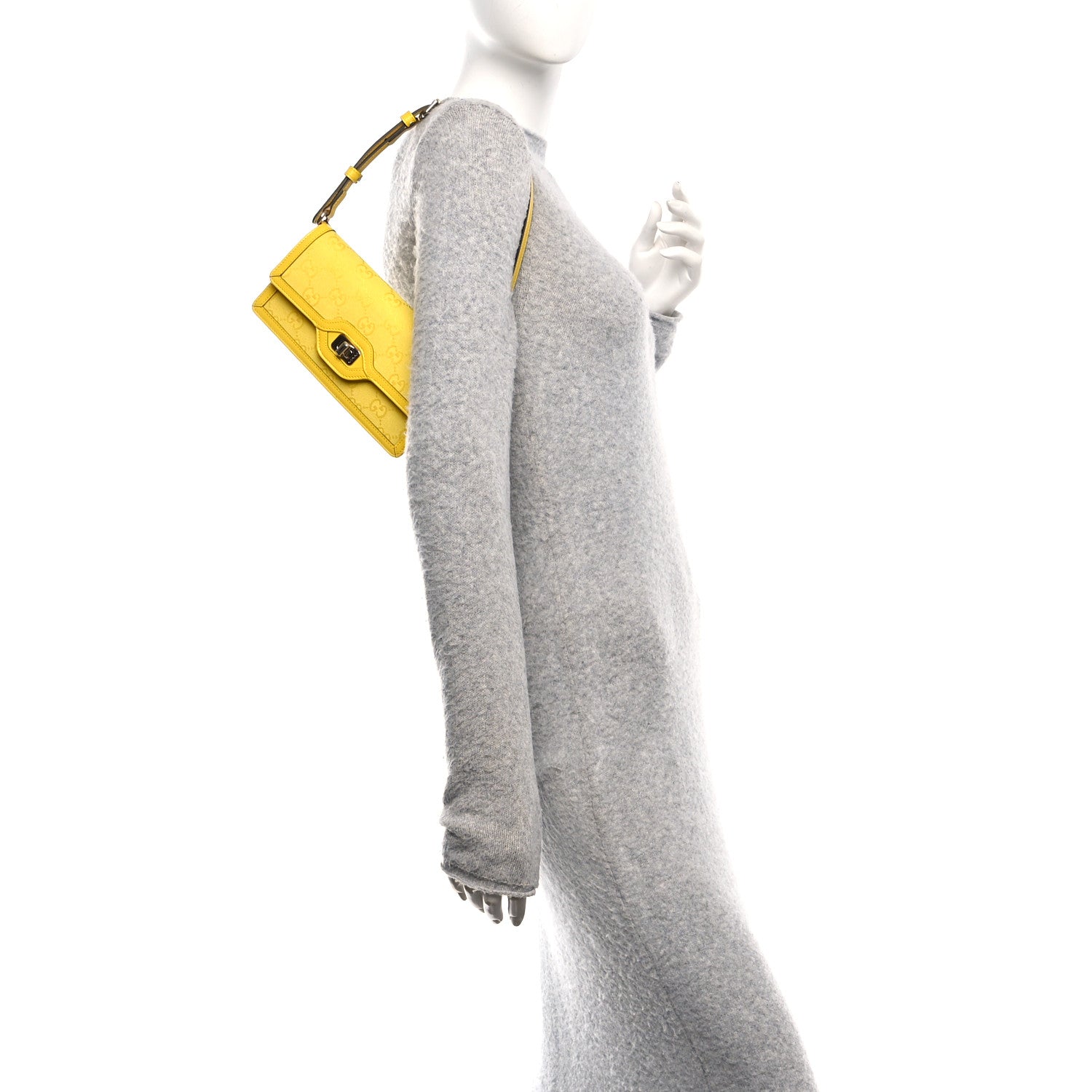 Gucci GG Monogram Scratch Lux Calfskin Mini Luce Shoulder Bag Yellow 2 of 11