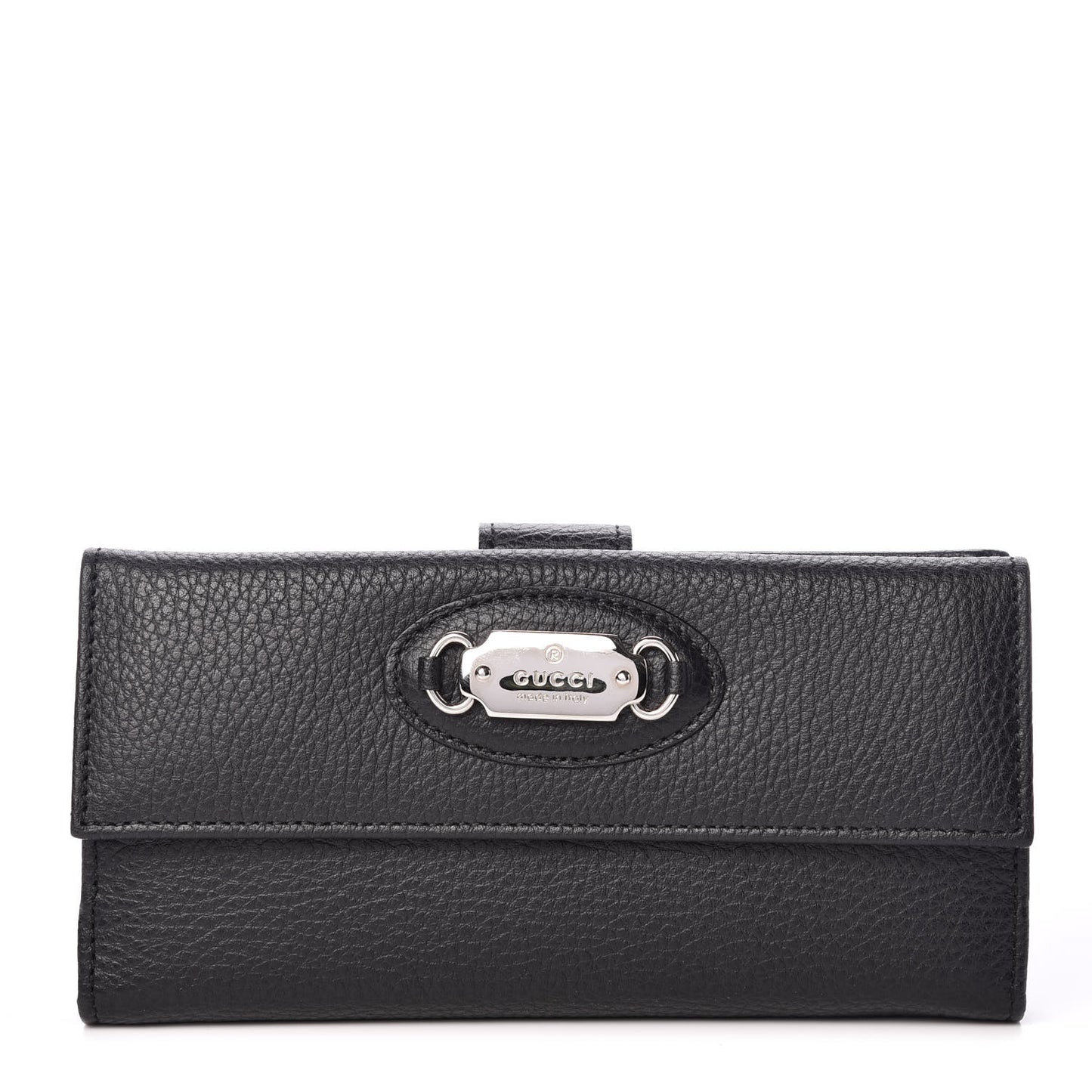 Pebbled Calfskin Punch Continental Flap Wallet Black