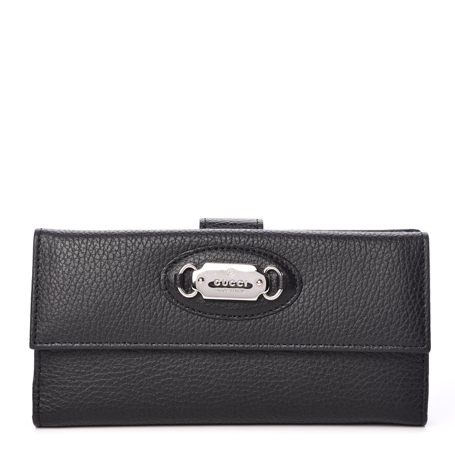 Gucci Pebbled Calfskin Punch Continental Flap Wallet Black 1 of 13
