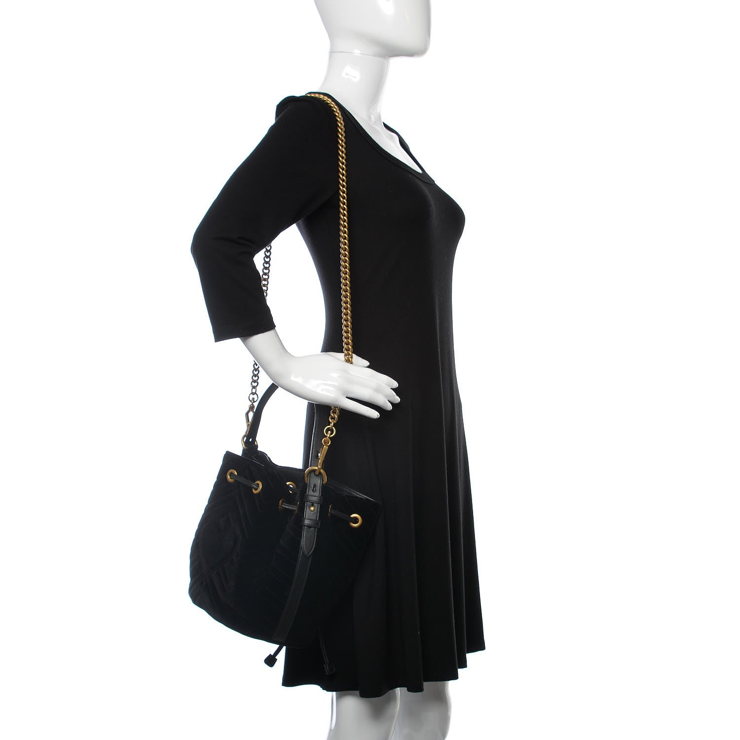 Gucci Velvet Matelasse GG Marmont Bucket Bag Black 2 of 11