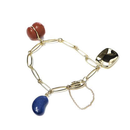 Tiffany 18K Yellow Gold Jasper Lapis Elsa Peretti Stone 3 Charm Bracelet 3 of 4