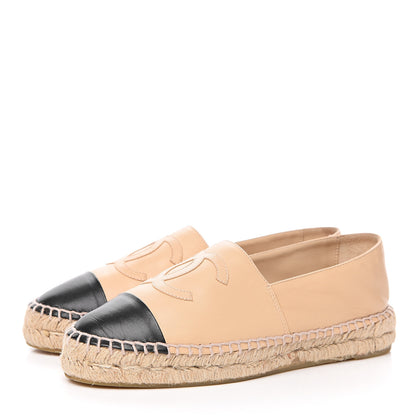 Chanel Lambskin CC Espadrilles 37 Beige Black 3 of 10