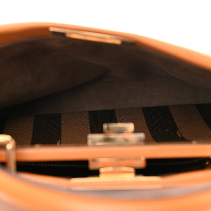Fendi Vitello Morgan Fabric Jacquard Pequin Medium Peekaboo Iconic Satchel Giallo Syrup Tobacco Black 4 of 8