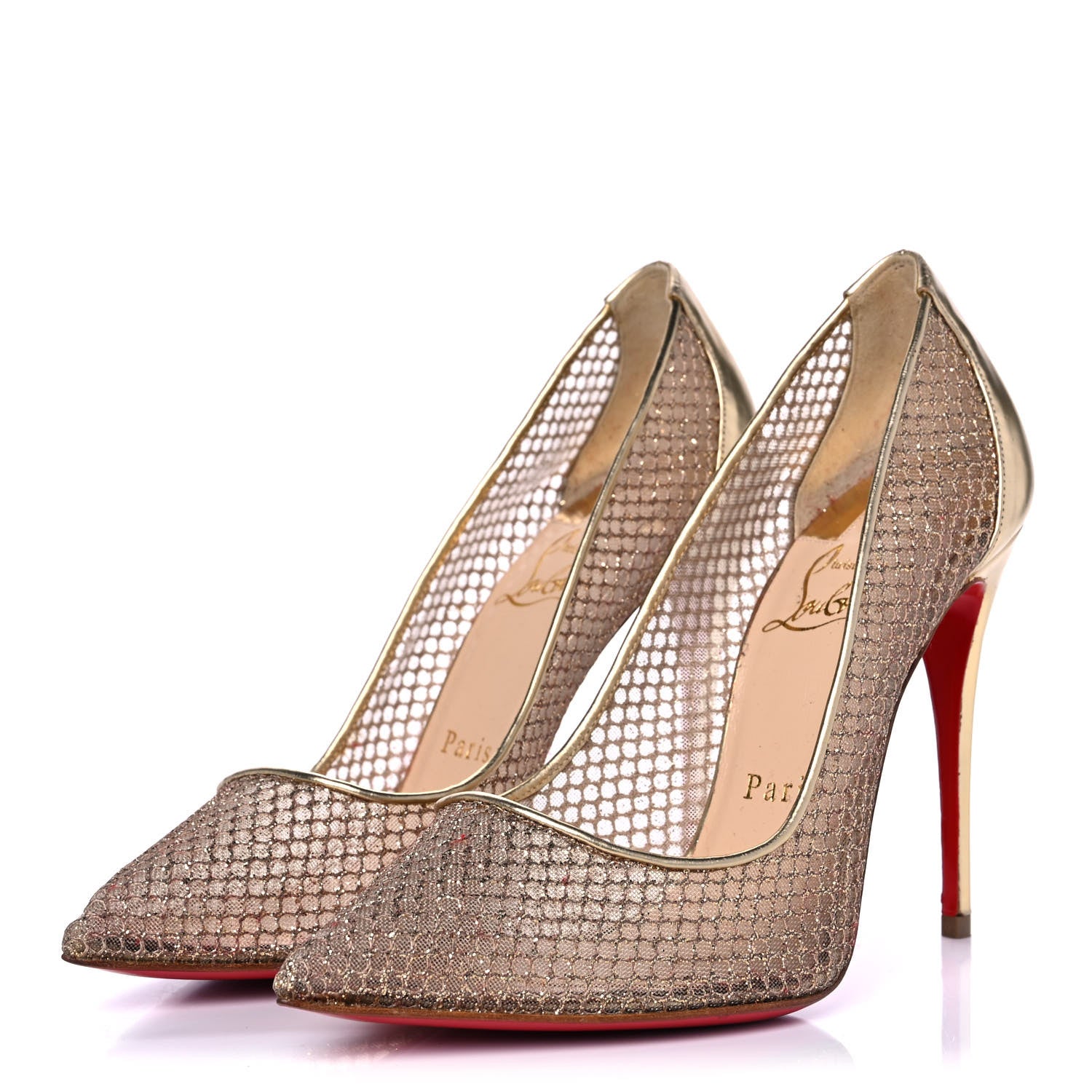Christian Louboutin Metallic Fishnet Follies Resille 100 Pumps 37.5 Gold 3 of 7
