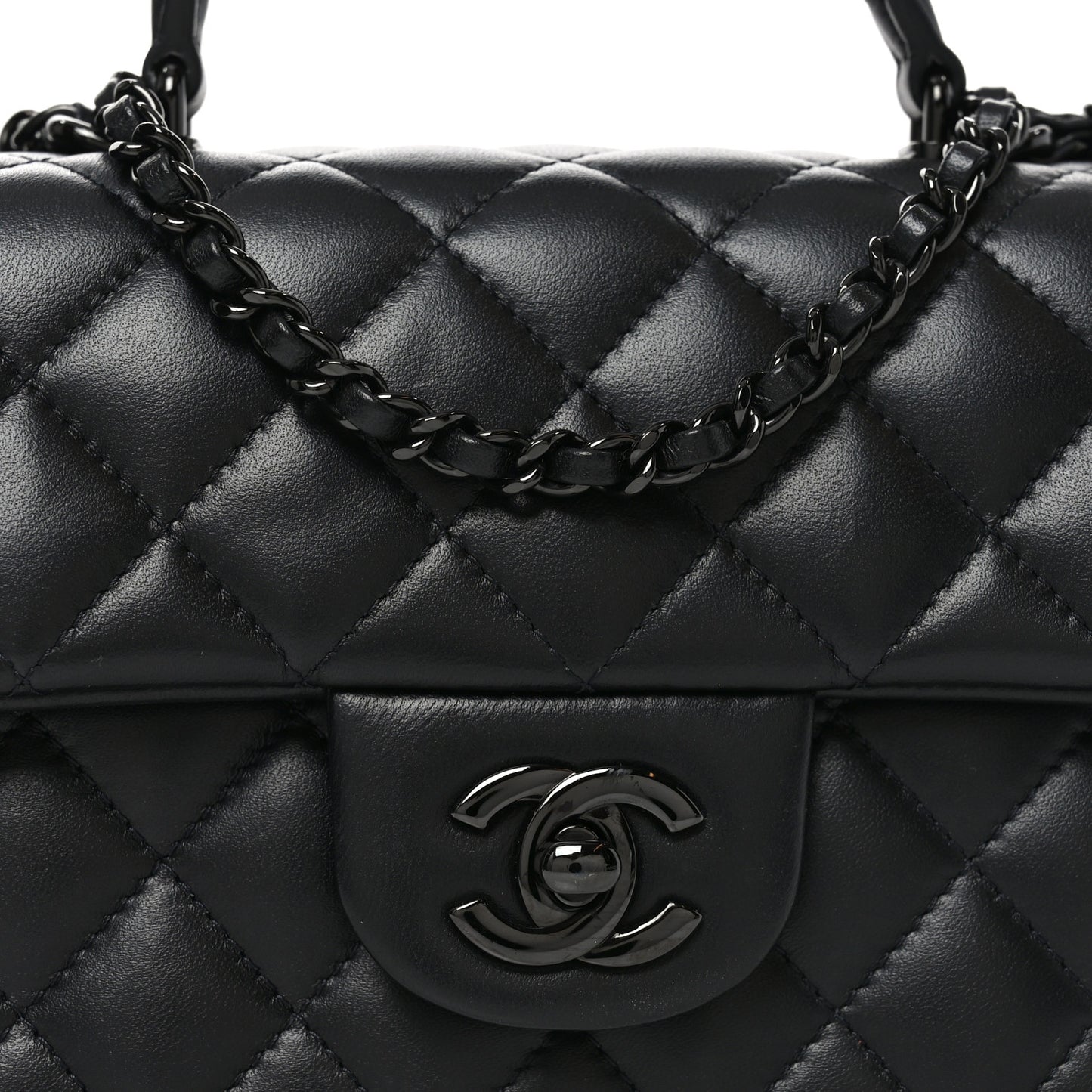 Lambskin Quilted Mini Top Handle Rectangular Flap So Black