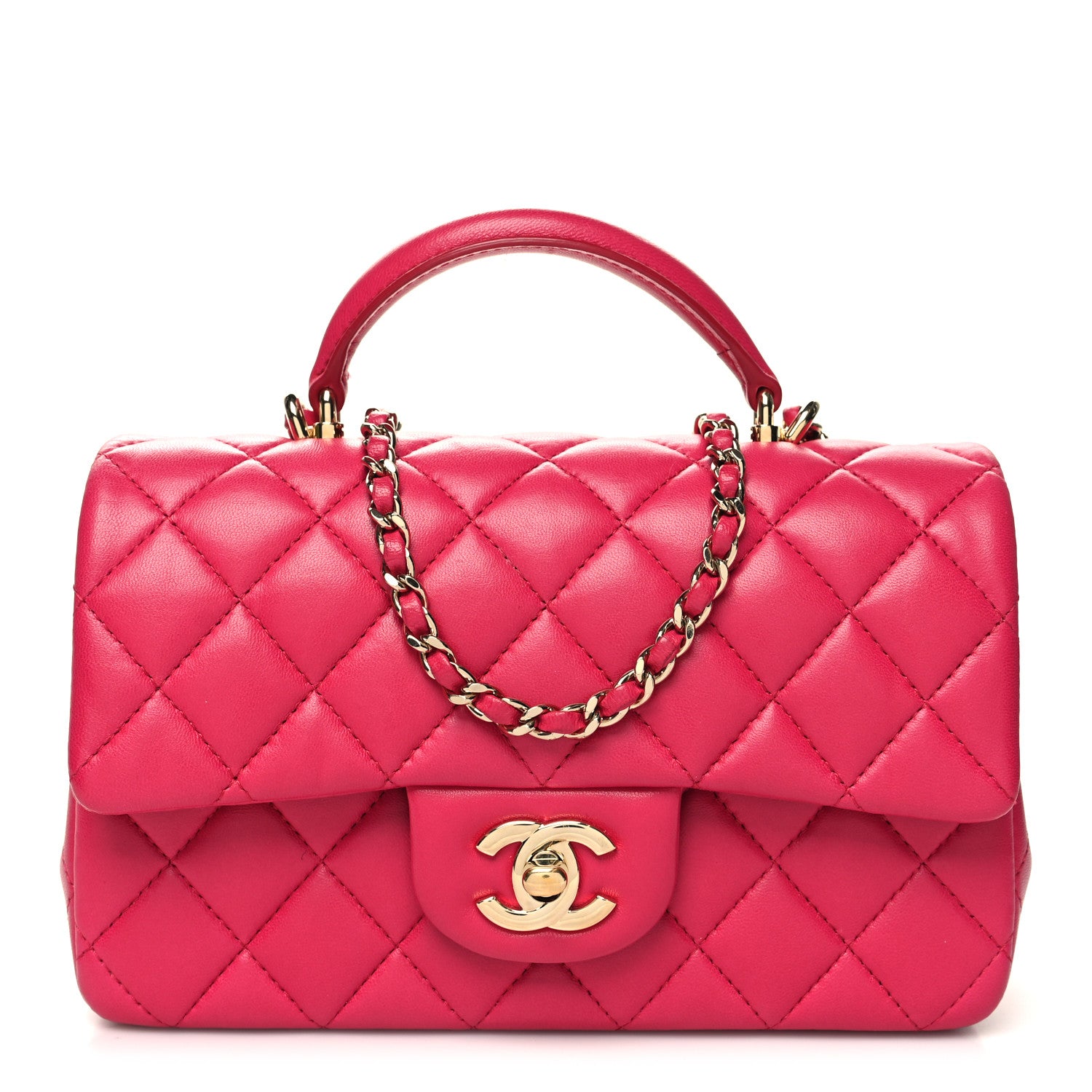 Chanel Lambskin Quilted Mini Top Handle Rectangular Flap Dark Pink 1 of 10