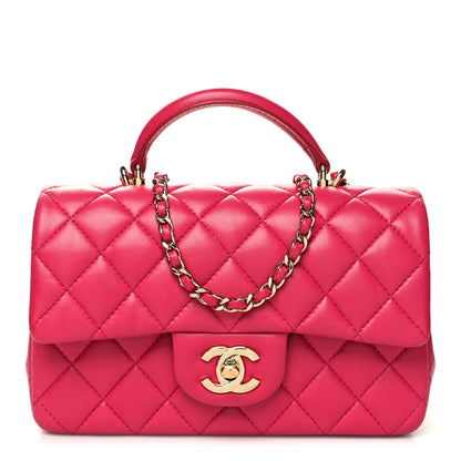 Chanel Lambskin Quilted Mini Top Handle Rectangular Flap Dark Pink 1 of 10