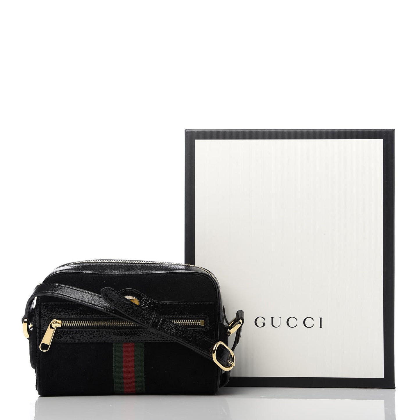 Suede Patent Web Mini Ophidia Shoulder Bag Black