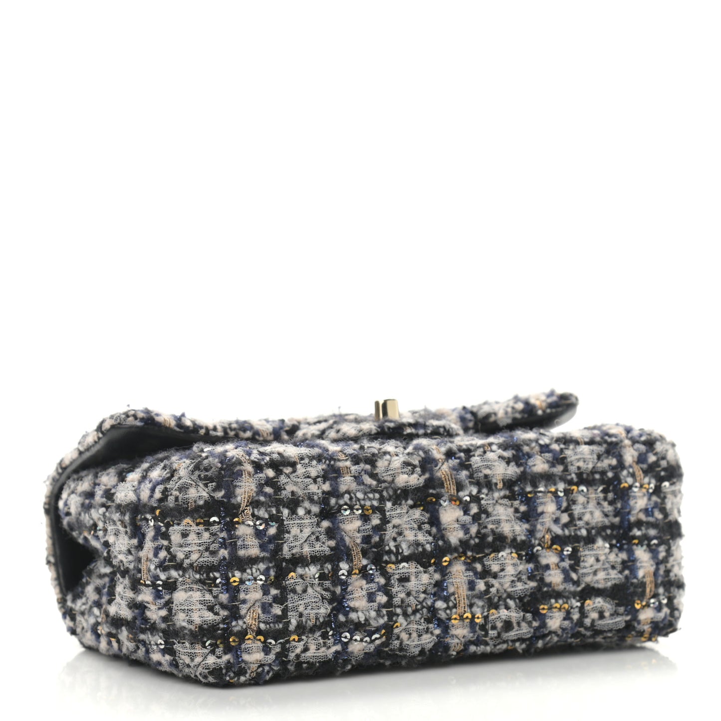Glittered Tweed Quilted Mini Rectangular Flap Navy Blue