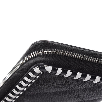 Chanel Caviar Quilted Stripe Filigree Zip Wallet Black White 14 of 17