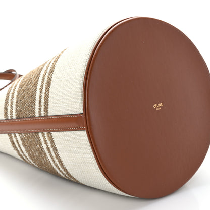 Celine Canvas Smooth Calfskin Logo Bucket 16 Bag Beige Brown Tan 8 of 9