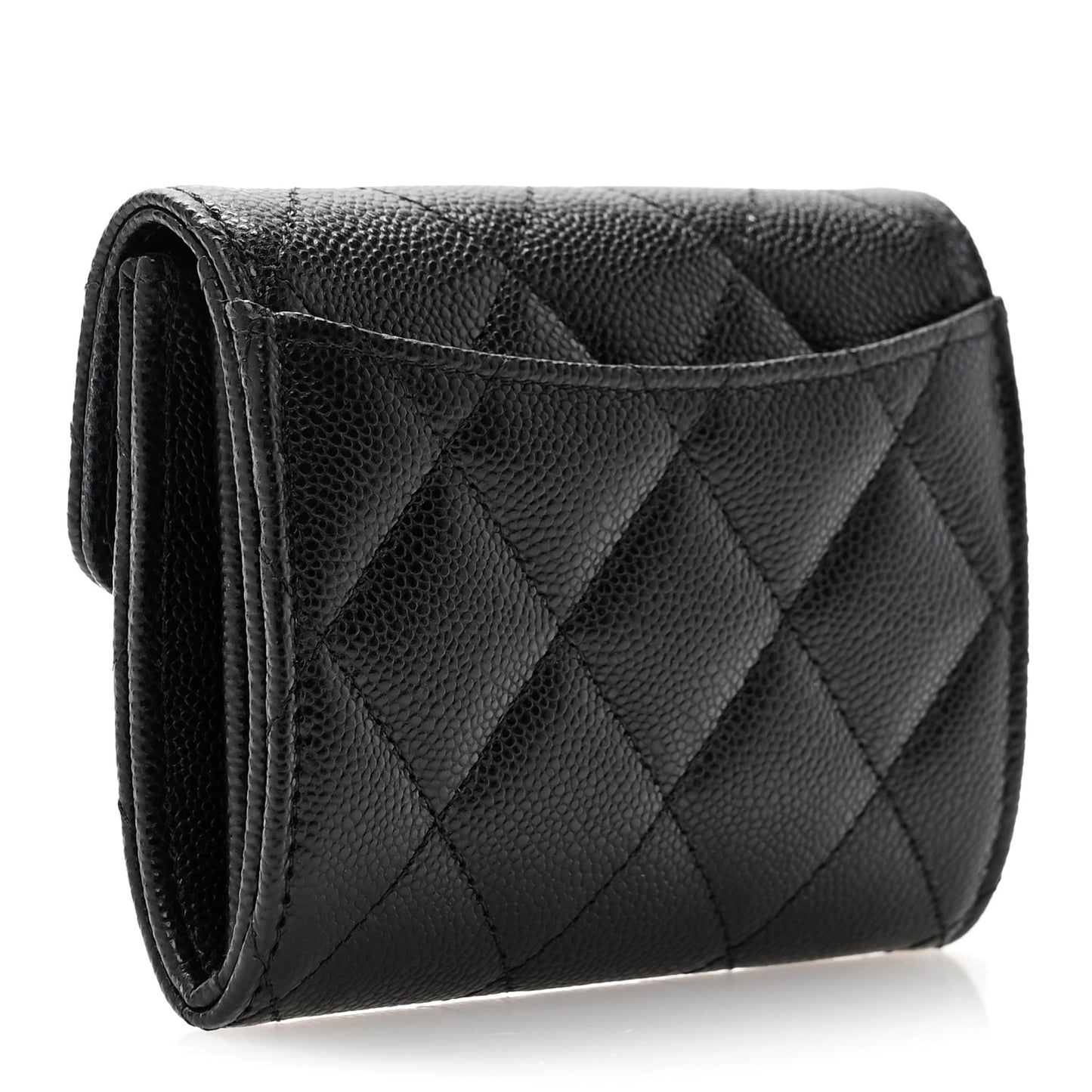 Caviar Quilted Flap Card Holder Wallet Black