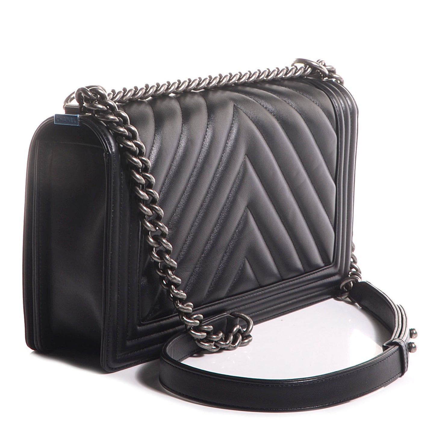 Calfskin Chevron New Medium Boy Flap Black