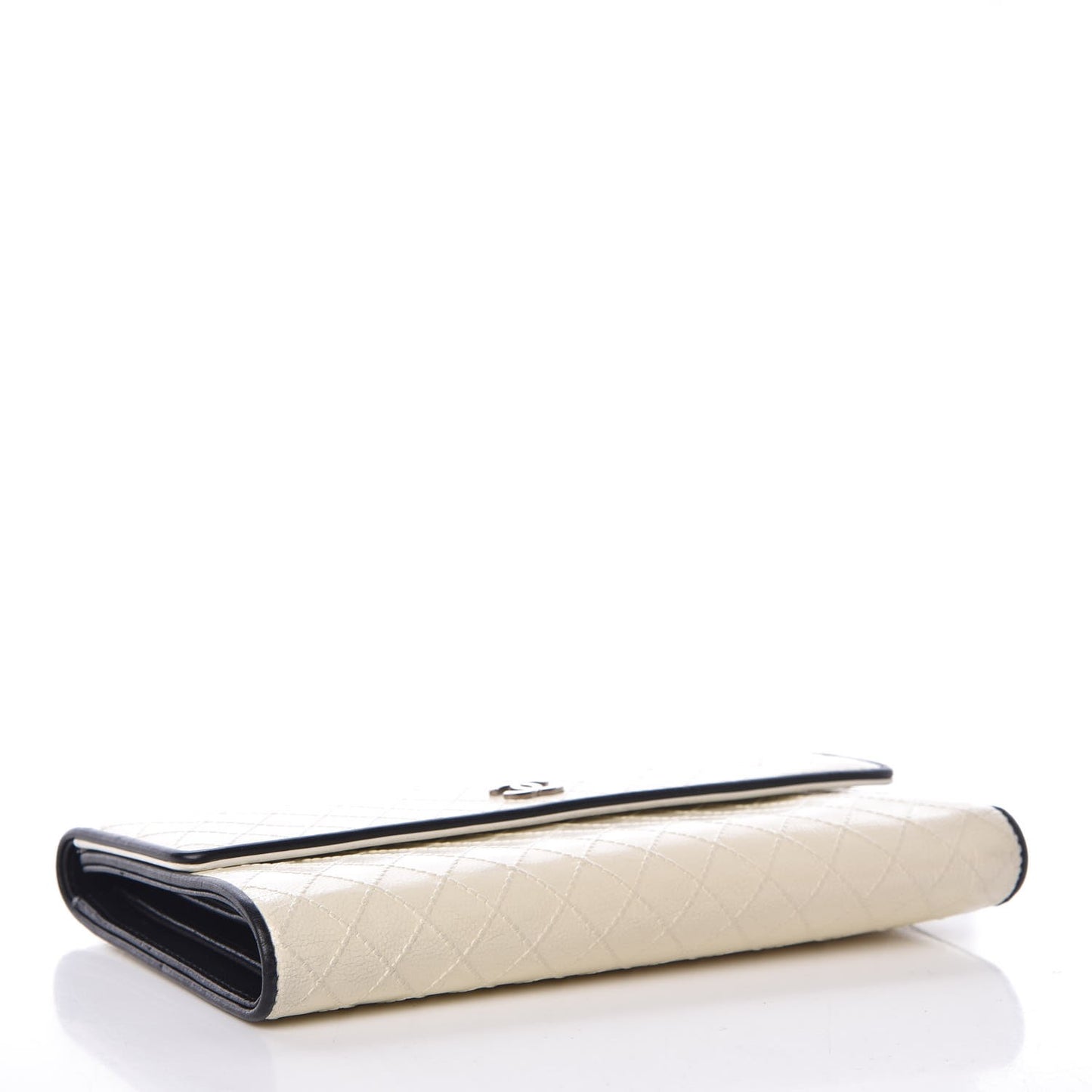 Calfskin Diamond Stitched Long Flap Wallet White