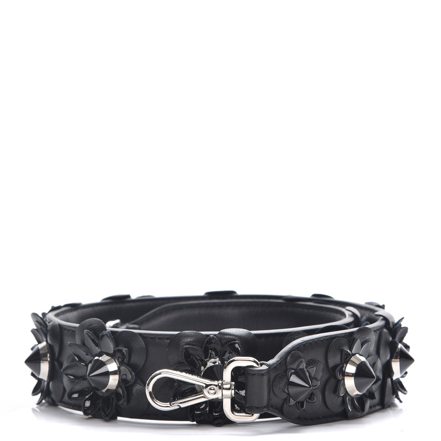 Fendi Vitello Dolce Nappa Patent Flowerland Studded Strap You Black 1 of 5