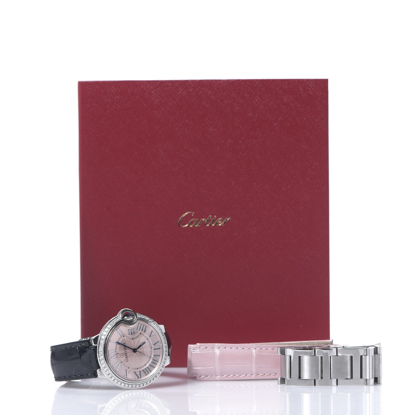 Stainless Steel Alligator Diamond Bezel 36mm Ballon Bleu De Cartier Automatic Watch Pink