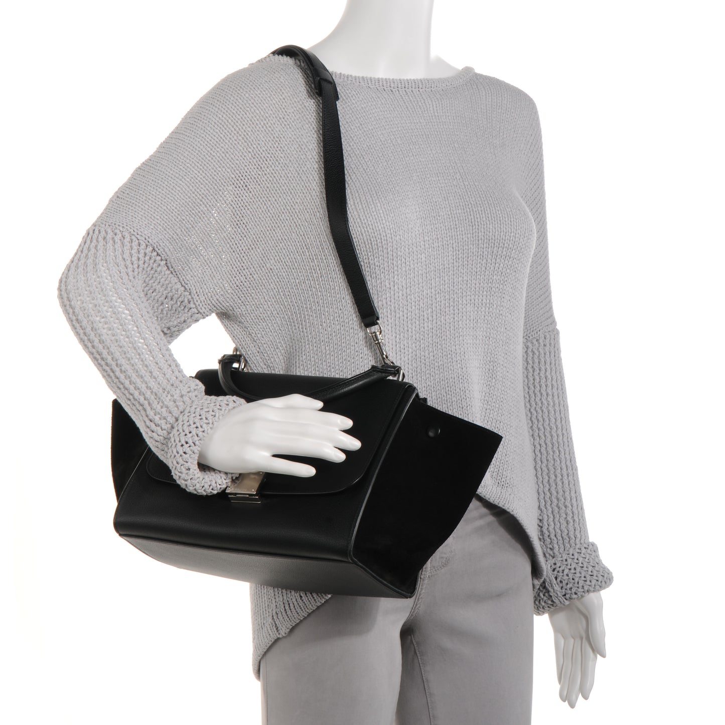 Drummed Leather and Suede Small Trapeze Black