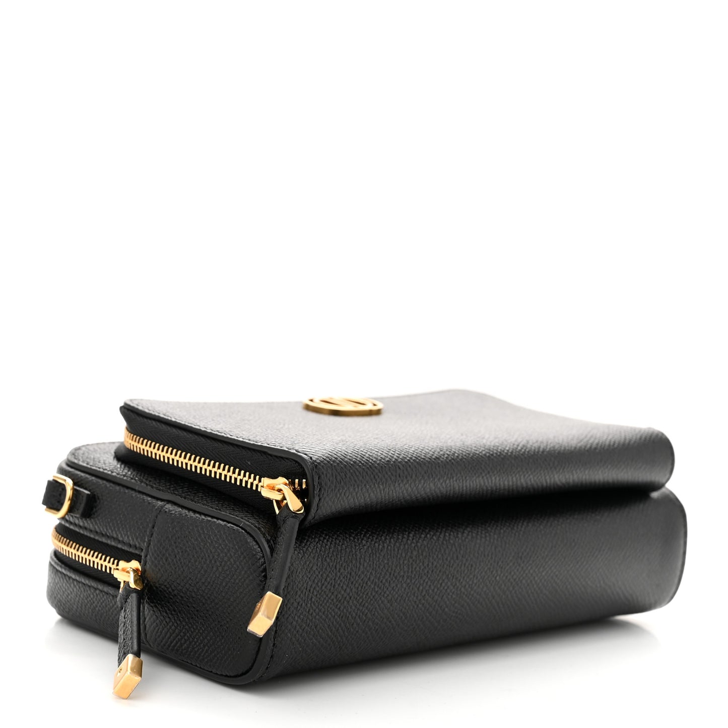 Grained Calfskin Caro Double Pouch Black