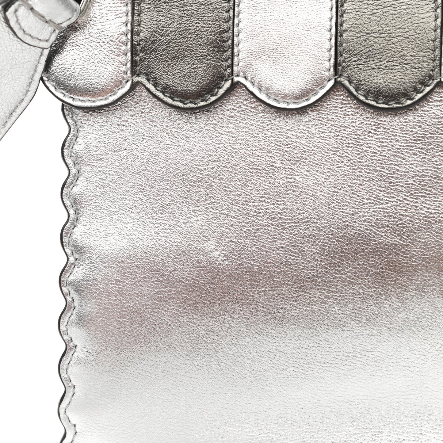 Metallic Calfskin Flowerland Scalloped Studded Pequin Kan I Shoulder Bag Argento