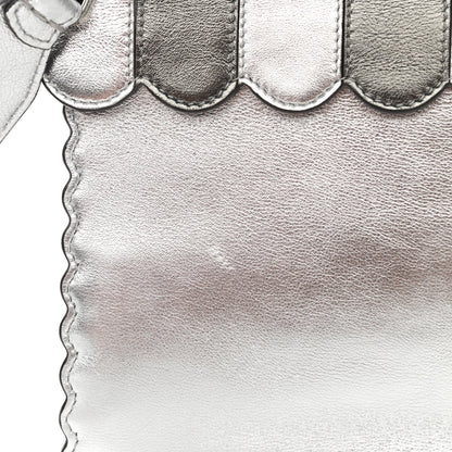 Fendi Metallic Calfskin Flowerland Scalloped Studded Pequin Kan I Shoulder Bag Argento 12 of 12