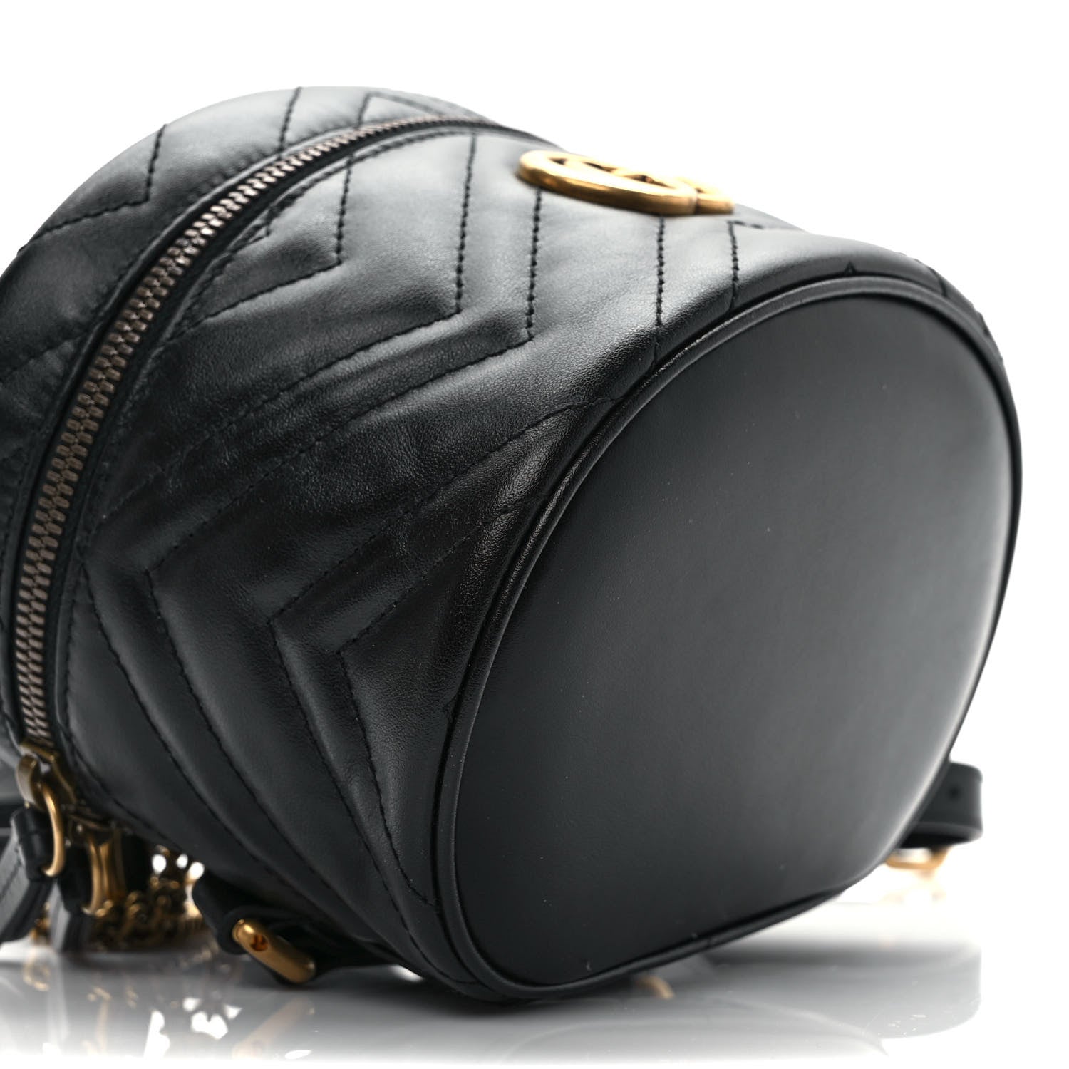 Gucci Calfskin Matelasse Mini GG Marmont Round Backpack Black 8 of 9