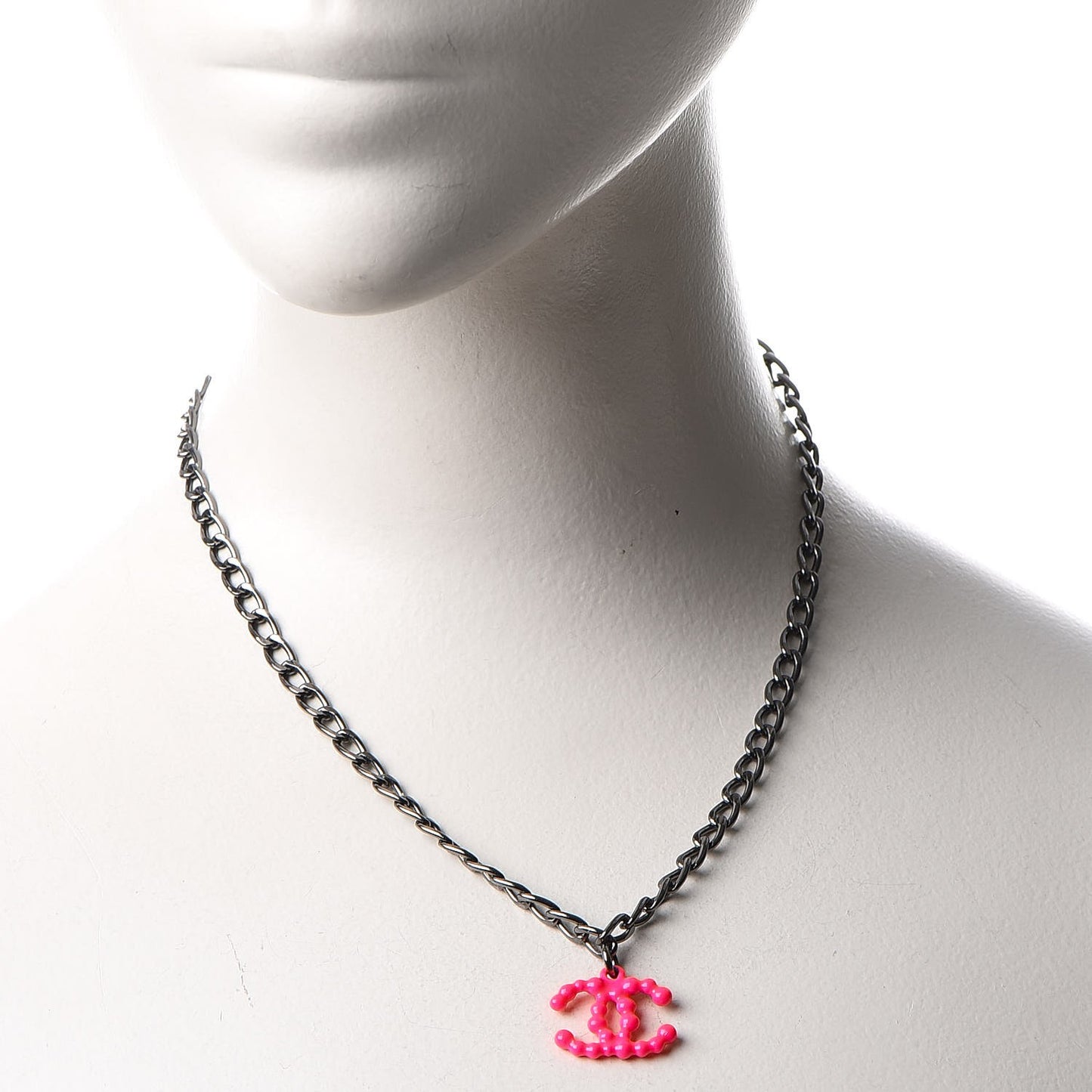 Ruthenium Enamel Coated CC Necklace Pink