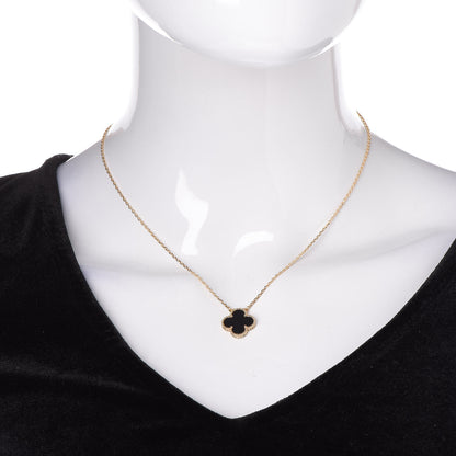 Van Cleef & Arpels 18K Yellow Gold Black Onyx Vintage Alhambra Pendant Necklace 2 of 7