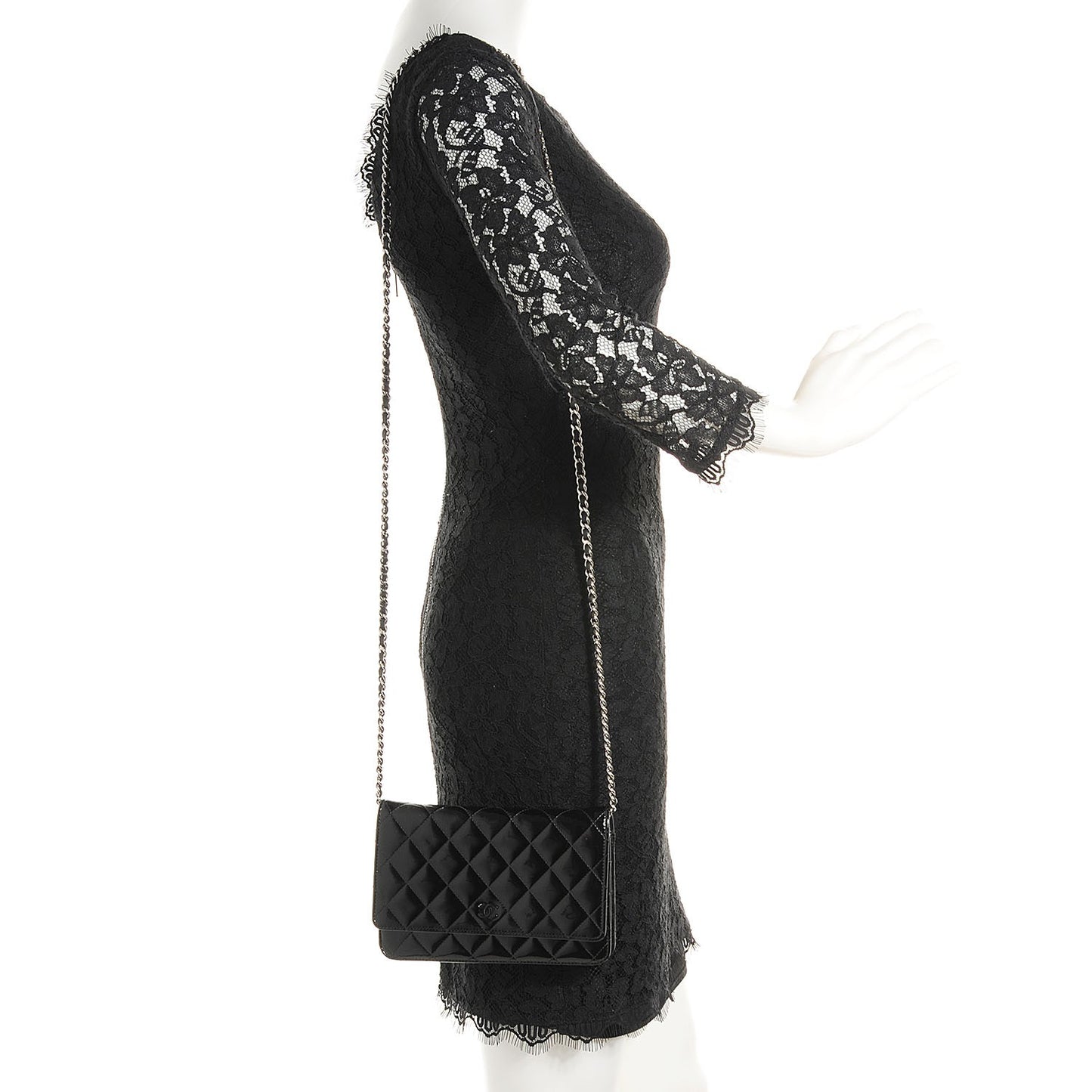 Patent Quilted Wallet On Chain WOC Black