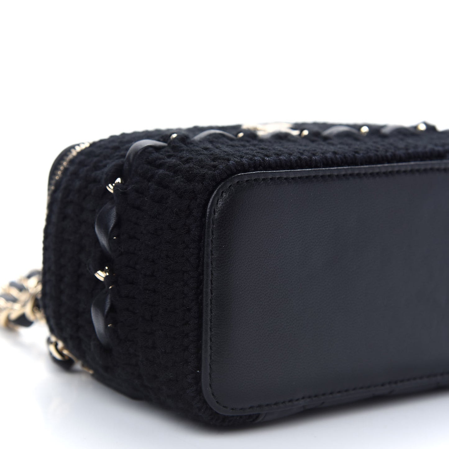 Lambskin Crochet Quilted Small Vanity Case With Chain Black