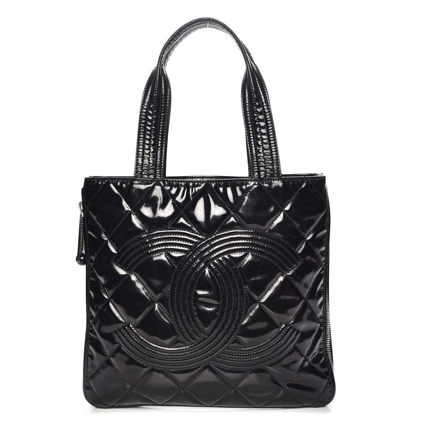 Patent Quilted Expandable CC Shoping Tote Black