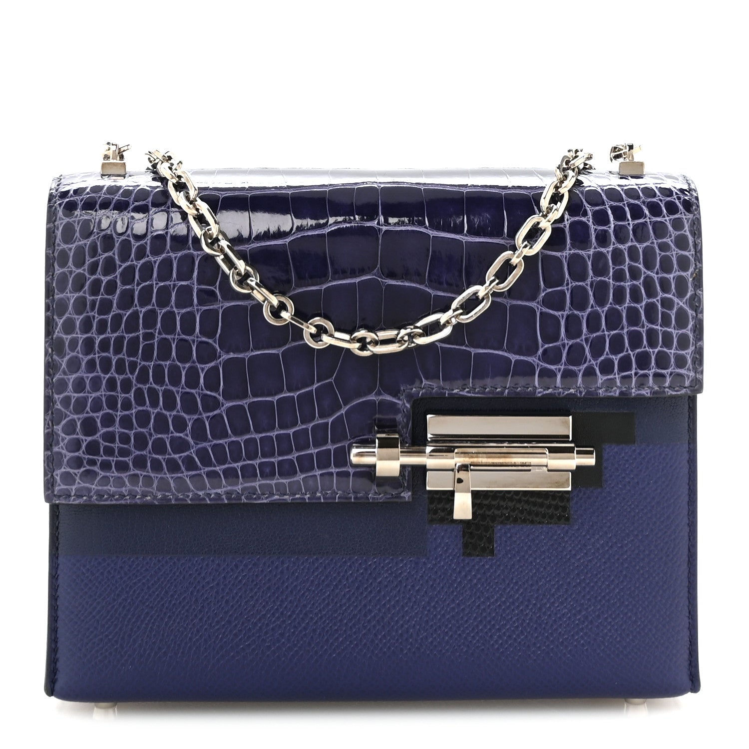 Hermes Epsom Shiny Alligator Mini Verrou Chaine Bag Bleu Encre Black 1 of 10